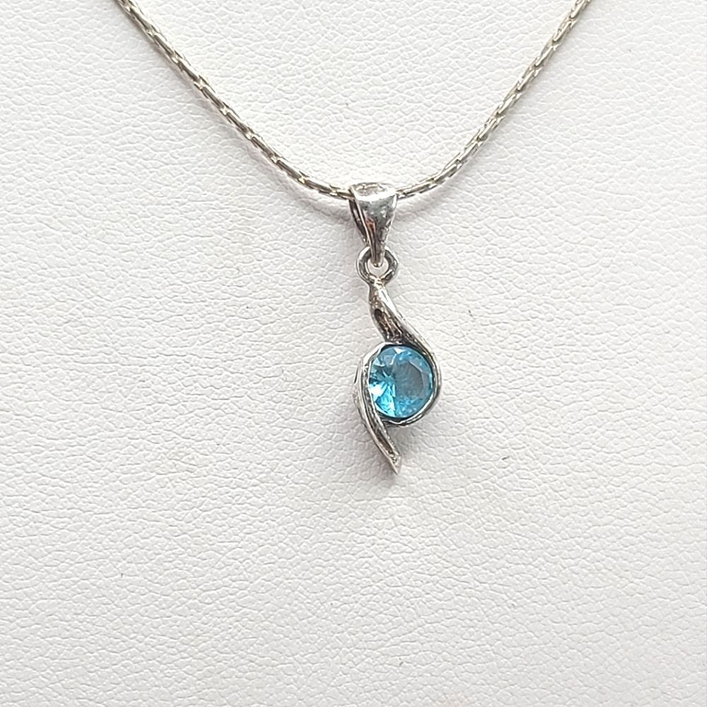 18k GF  Silver Necklace with Blue Gemstone